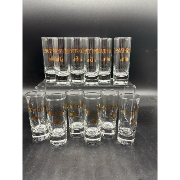 Patron Tequila Shot Glasses Set of 12 Large 4 Inch Shot Glasses Barware Glass - Picture 1 of 5
